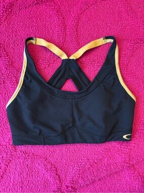 Oakley Black Sports Bra with Gold Trim - Racerback Support